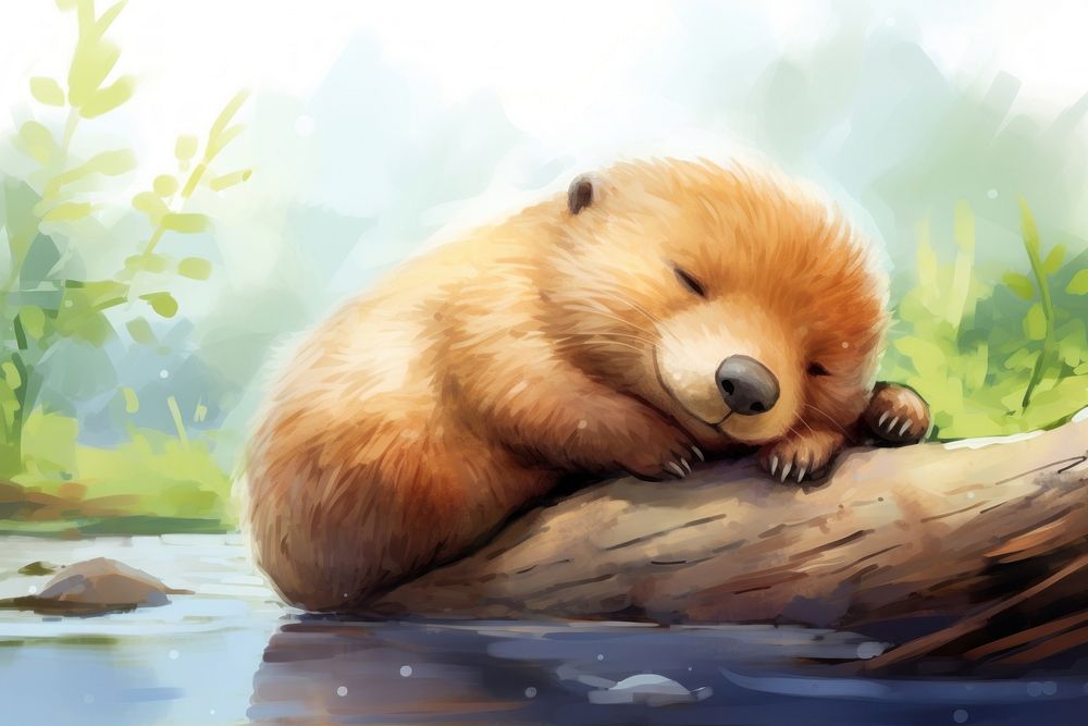 Cute baby beaver wildlife outdoors animal. AI generated Image by rawpixel.