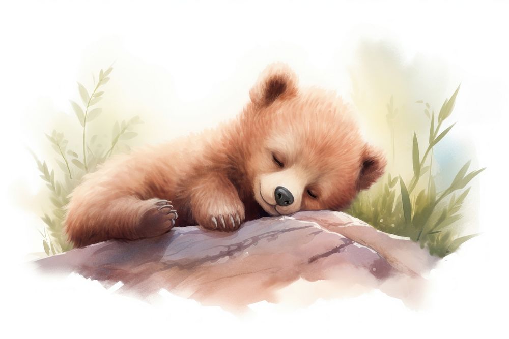 Cute baby grizzy bear wildlife drawing mammal. AI generated Image by rawpixel.