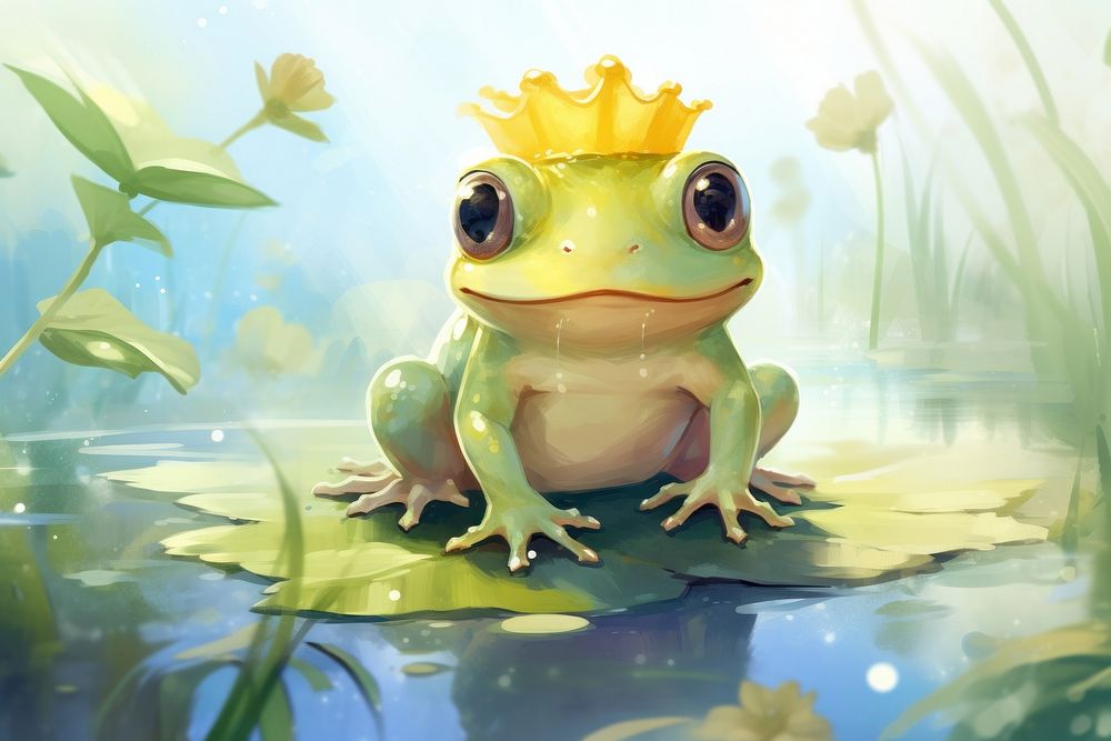 Cute baby frog amphibian animal crown. AI generated Image by rawpixel.