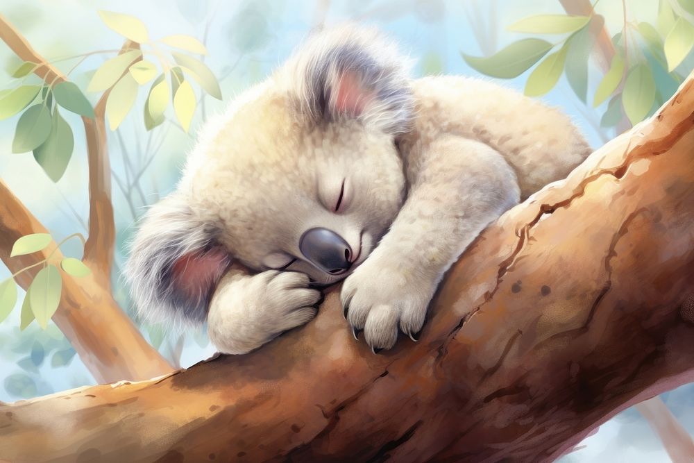 Cute baby koala bear sleeping mammal animal. 