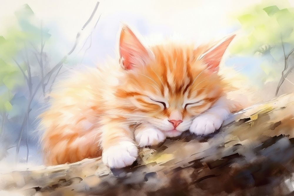 Cute baby kitten sleeping drawing animal. AI generated Image by rawpixel.