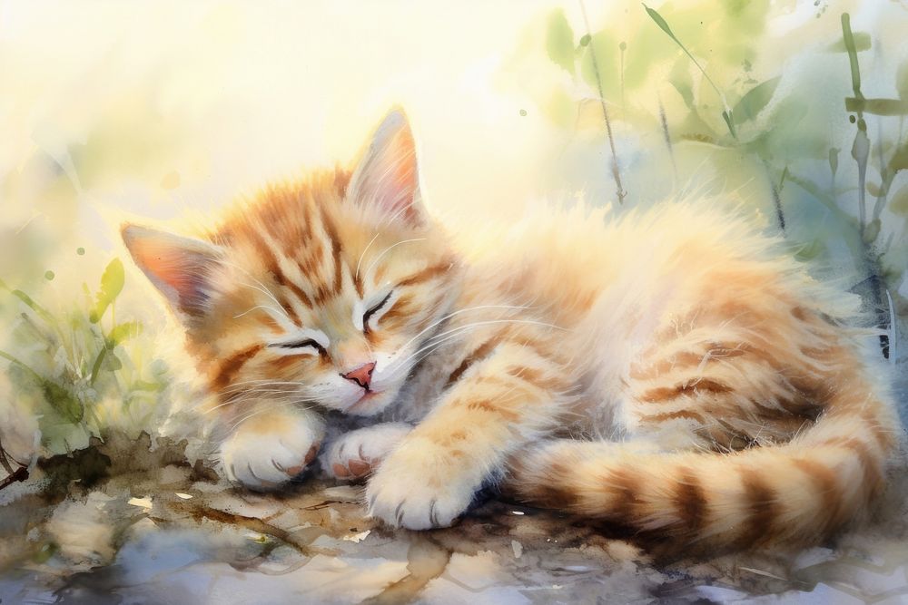 Cute baby kitten sleeping animal mammal. 