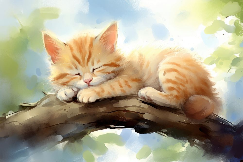 Cute baby kitten sleeping animal mammal. AI generated Image by rawpixel.