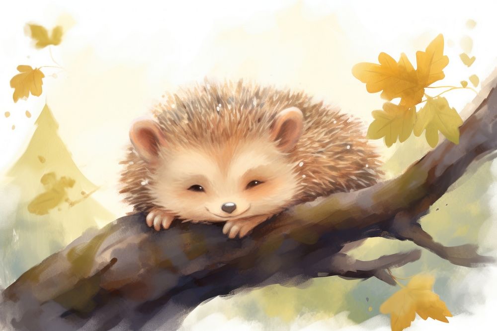 Cute baby hedgehodge hedgehog outdoors drawing. AI generated Image by rawpixel.