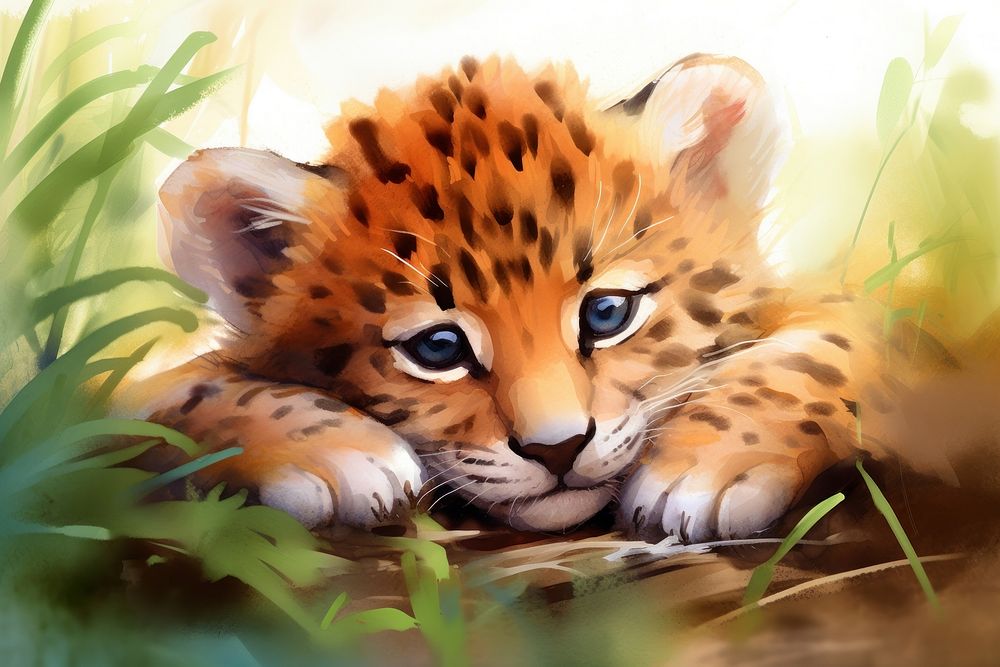 Cute baby jaguar wildlife outdoors cheetah. AI generated Image by rawpixel.