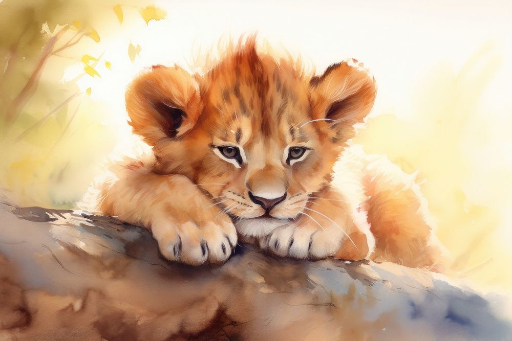 Cute baby lion wildlife outdoors mammal. AI generated Image by rawpixel.