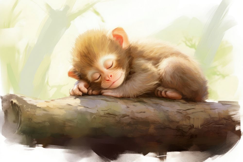 Cute baby monkey animal mammal relaxation. AI generated Image by rawpixel.