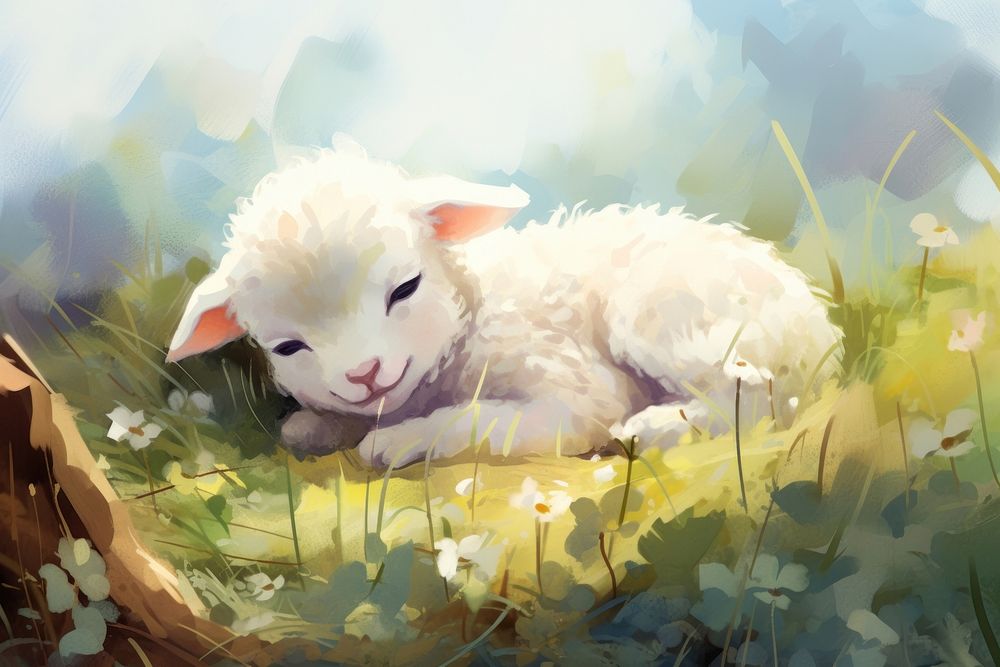 Cute baby sheep outdoors animal mammal. AI generated Image by rawpixel.
