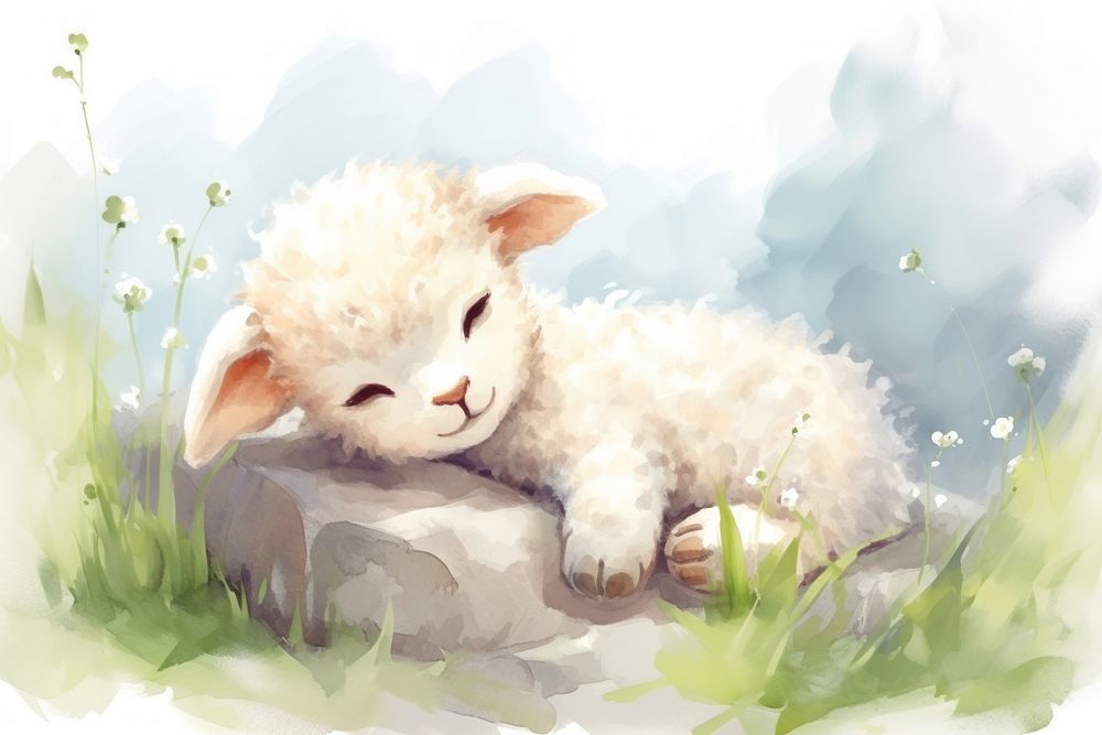 Cute baby sheep drawing animal mammal. AI generated Image by rawpixel.