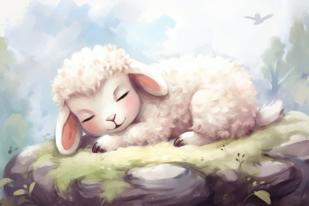 Cute baby sheep outdoors drawing animal. AI generated Image by rawpixel.