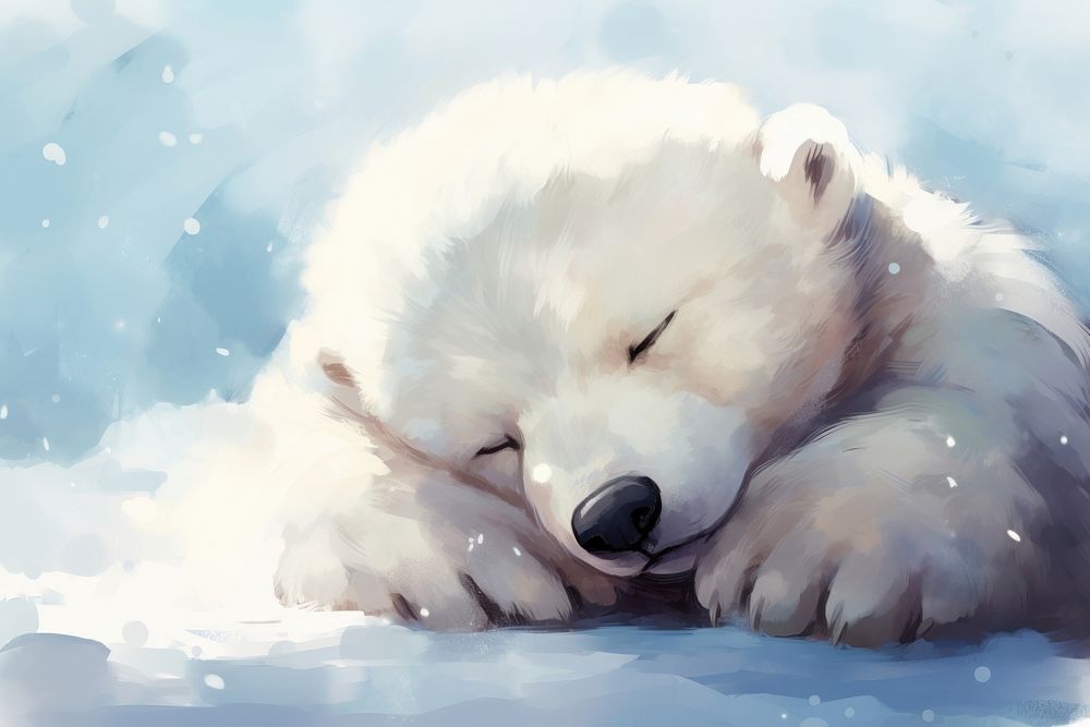 Cute baby polar bear sleeping mammal animal. AI generated Image by rawpixel.