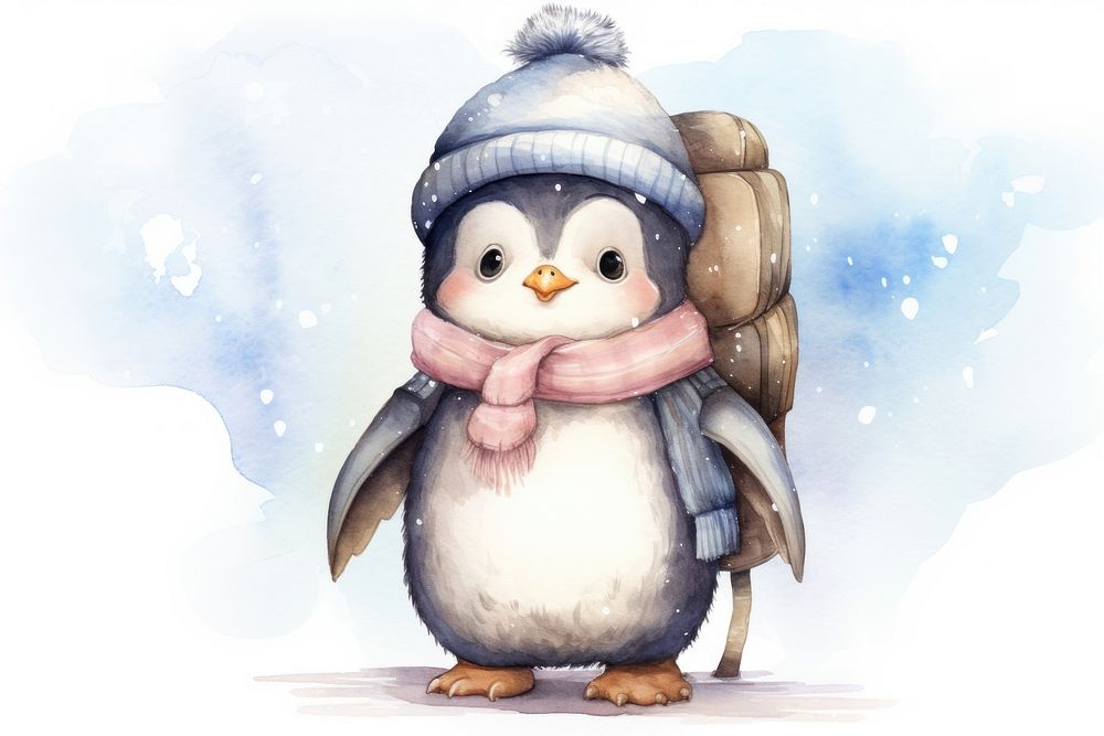 Cute baby penguin snow drawing winter. AI generated Image by rawpixel.