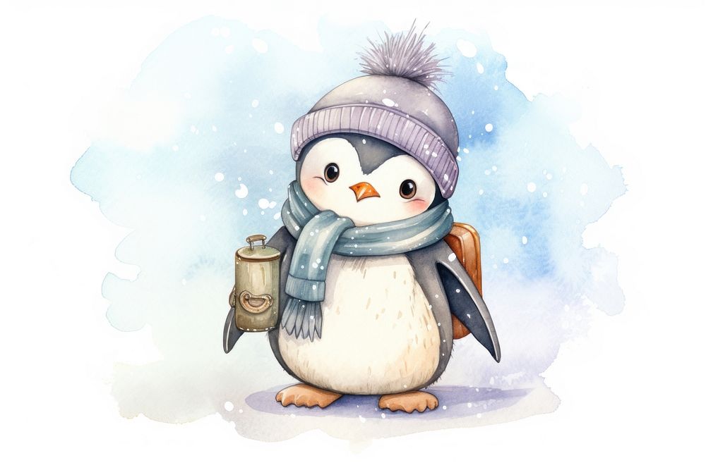 Cute baby penguin snow drawing snowman. AI generated Image by rawpixel.