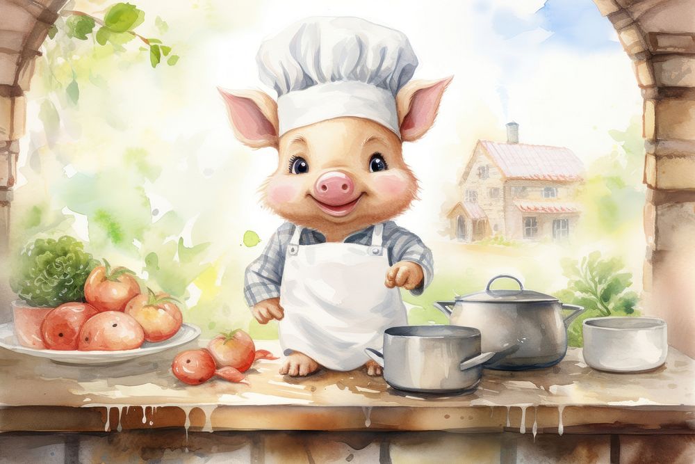 Cute baby pig kitchen mammal food. AI generated Image by rawpixel.
