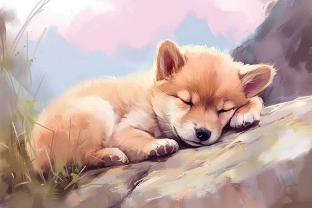 Cute baby puppy sleeping mammal animal. AI generated Image by rawpixel.