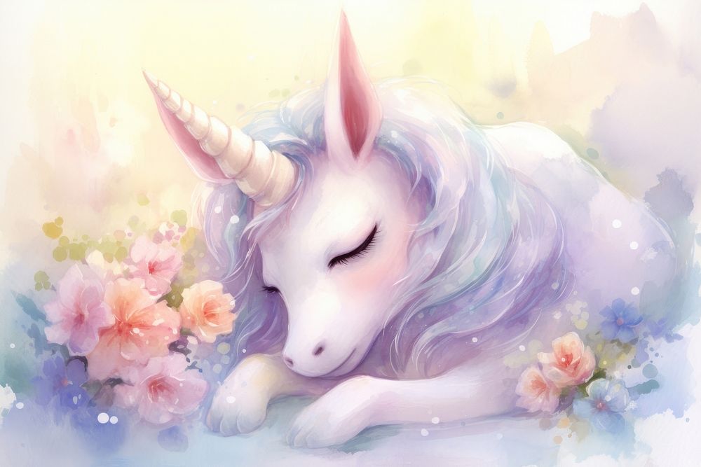 Cute baby unicorn flower animal mammal. AI generated Image by rawpixel.