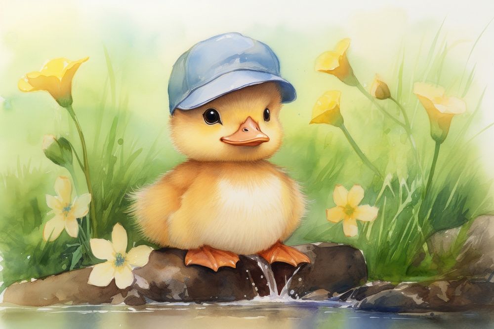 Cute duckling outdoors cartoon animal. AI generated Image by rawpixel.