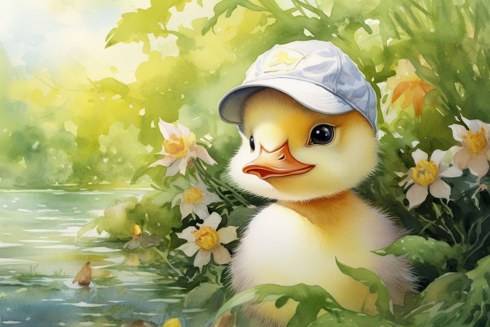 Cute duckling outdoors cartoon animal. AI generated Image by rawpixel.