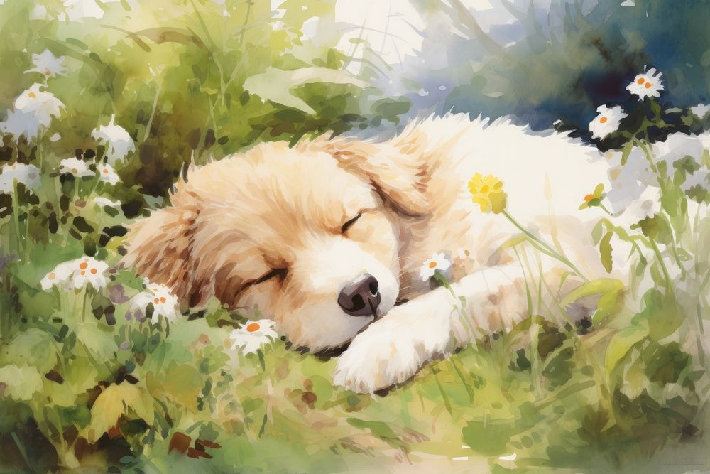 Puppy sleeping outdoors animal. AI generated Image by rawpixel.