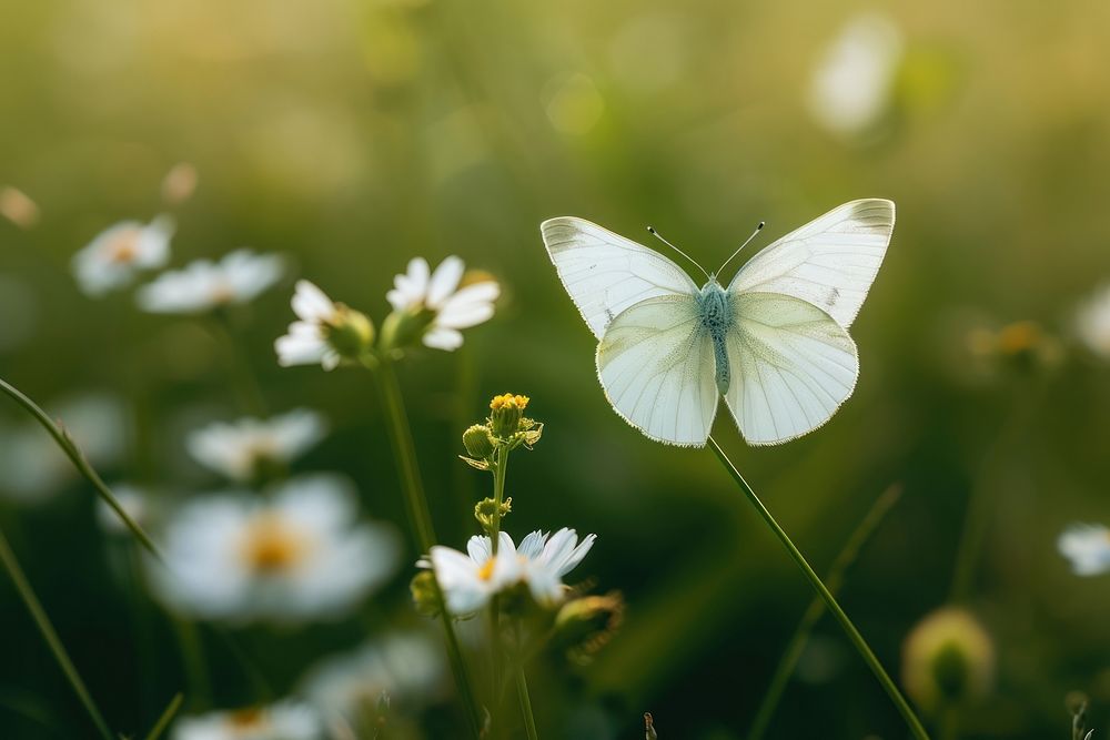 White flying butterfly flower outdoors blossom.
