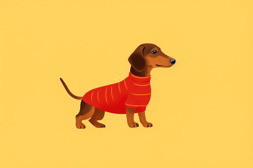  A dachshund dog wearing hotdog costume on a yellow background animal mammal hound. AI generated Image by rawpixel.