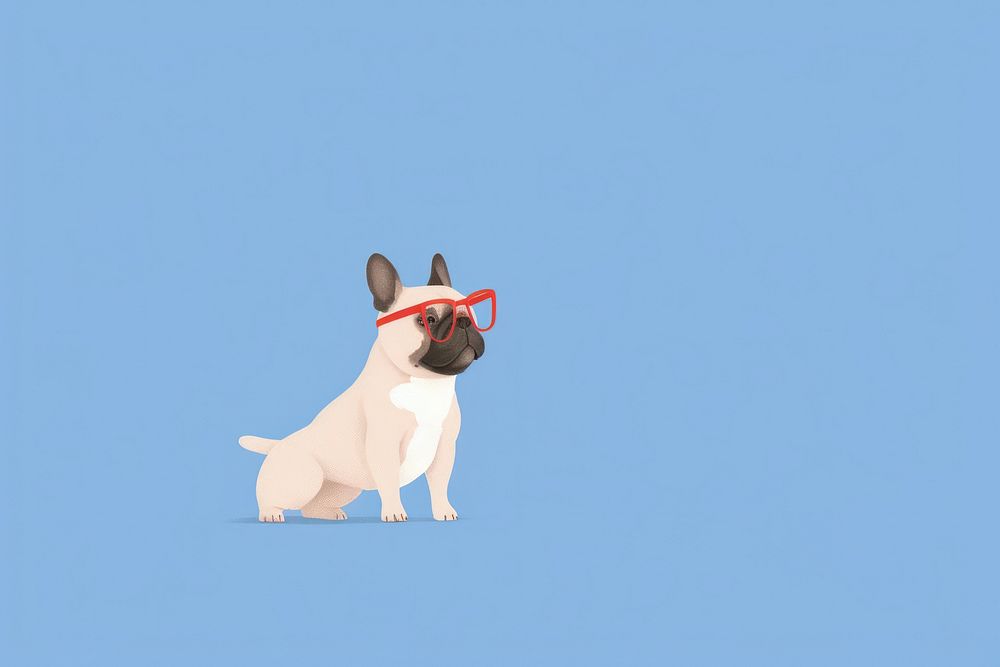  A french bulldog wearing sunglasses on a blue background animal mammal pet. AI generated Image by rawpixel.