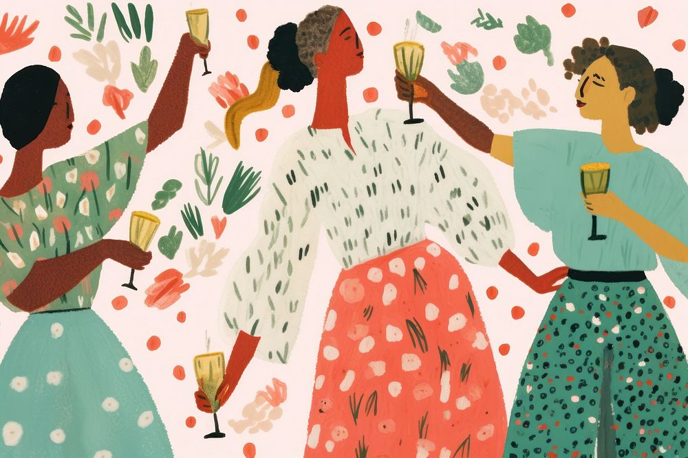  Champagne painting drinking drawing. AI generated Image by rawpixel.