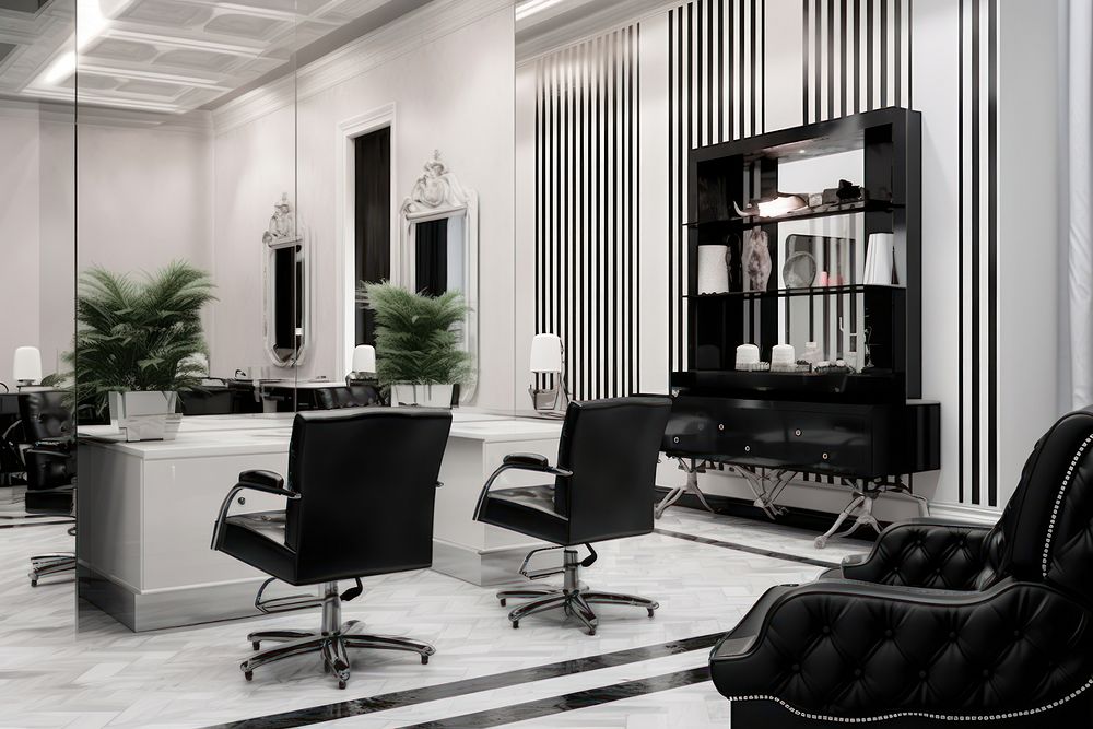 A hair salon interior furniture chair architecture.