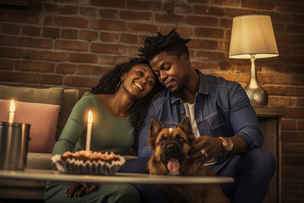 A happy young black couple dog portrait mammal. AI generated Image by rawpixel.