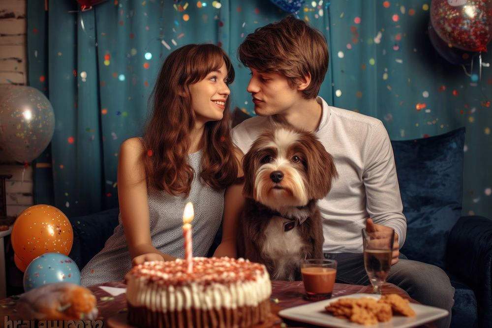 Celebrating birthday with dog portrait dessert party. AI generated Image by rawpixel.
