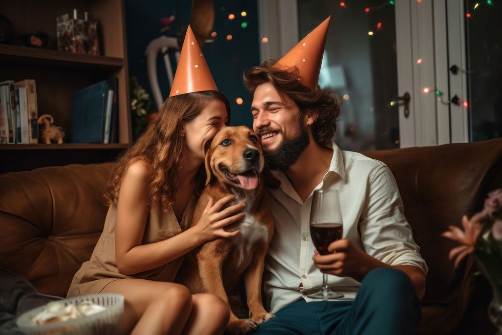Celebrating birthday with dog mammal party adult. AI generated Image by rawpixel.