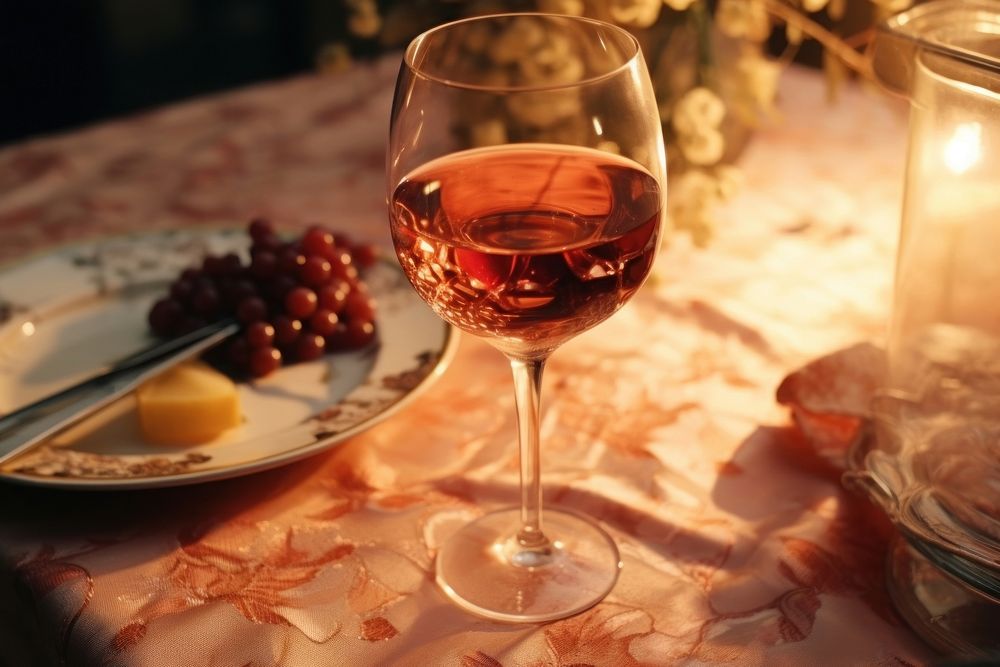 Wine glass table plate drink.