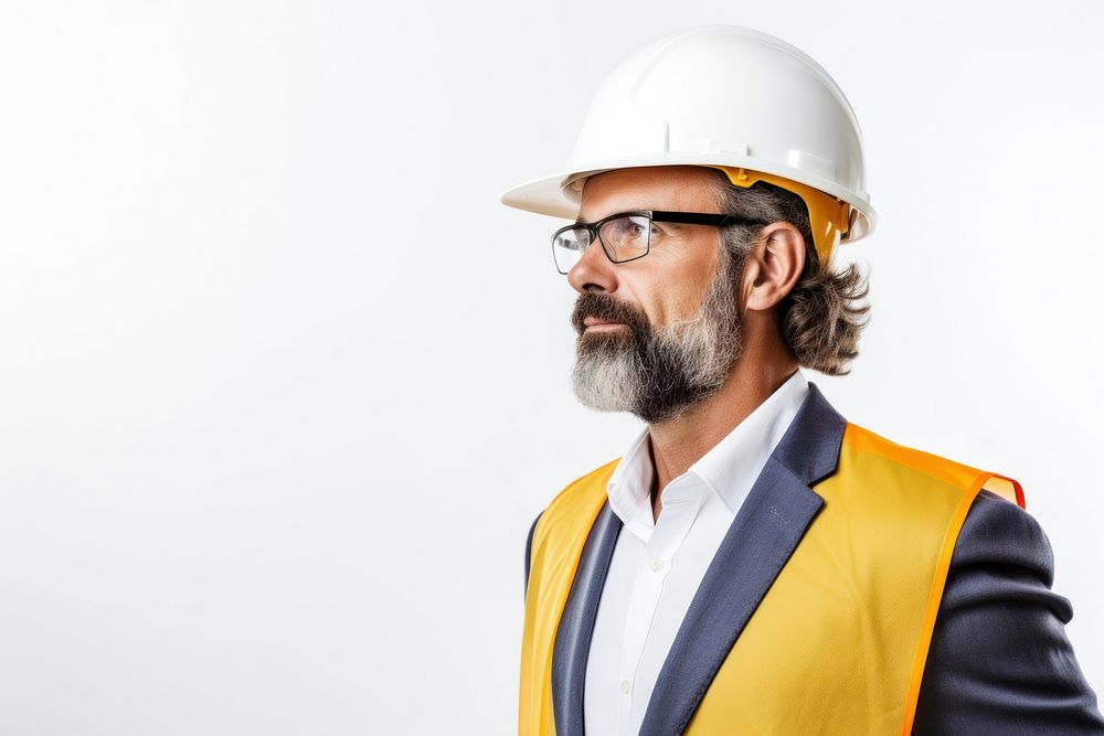 An engineer wearing goggle hardhat helmet adult.