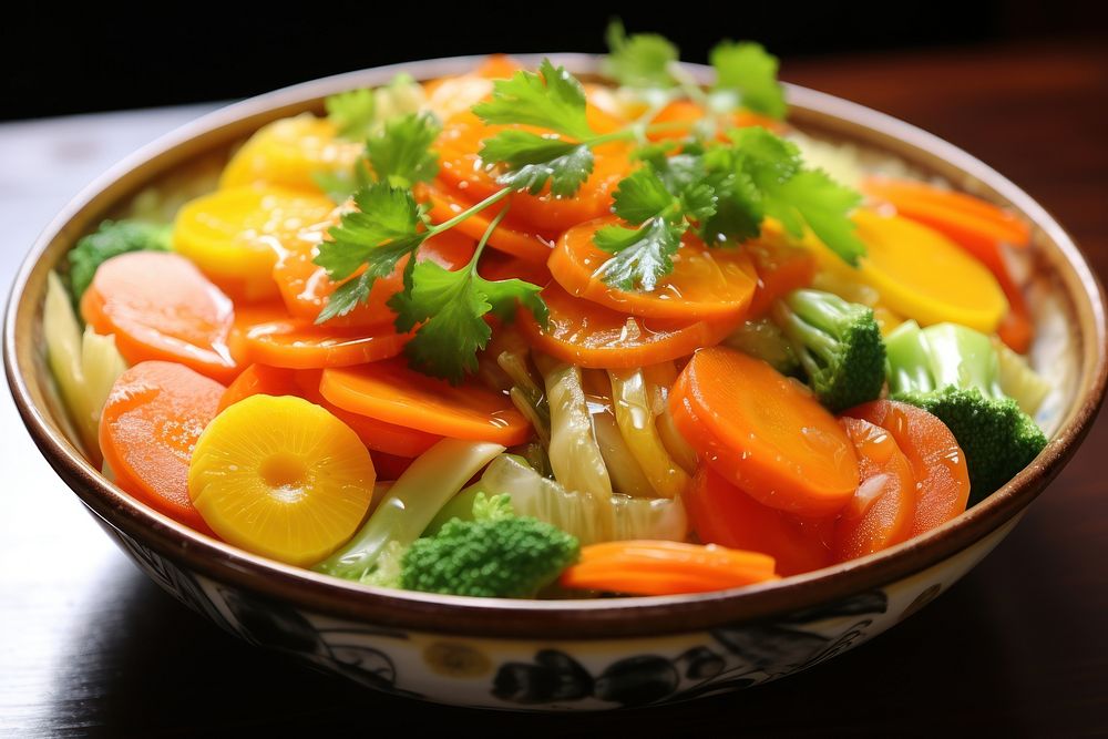 Boiled vegetable plate food meal.