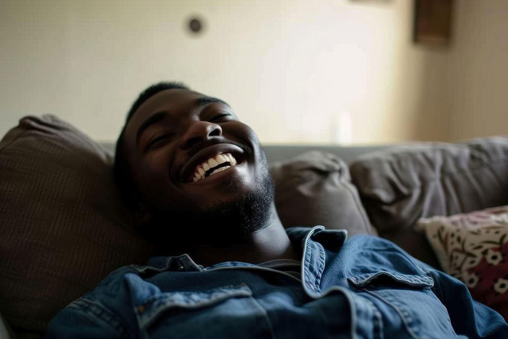 Black man portrait laughing smile.