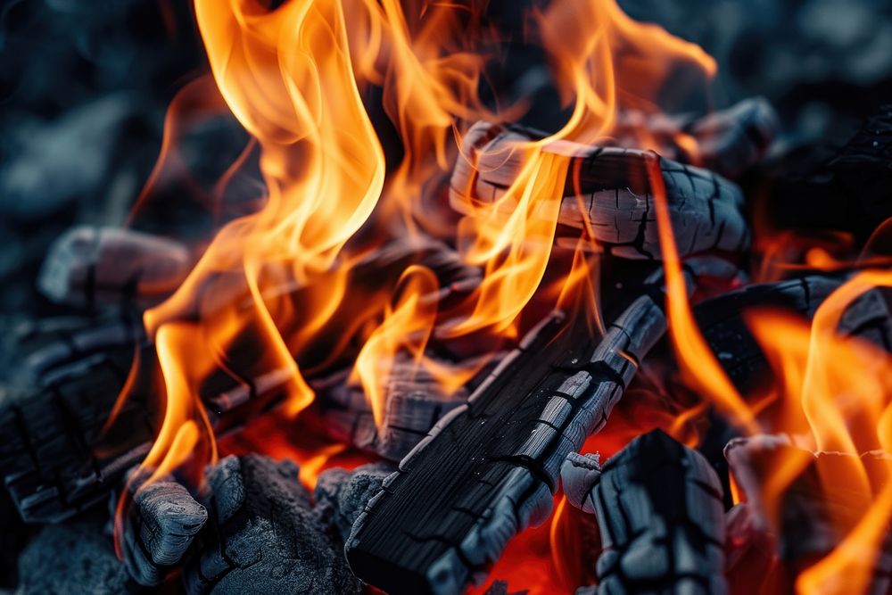 Real single flame fire bonfire fireplace campfire.