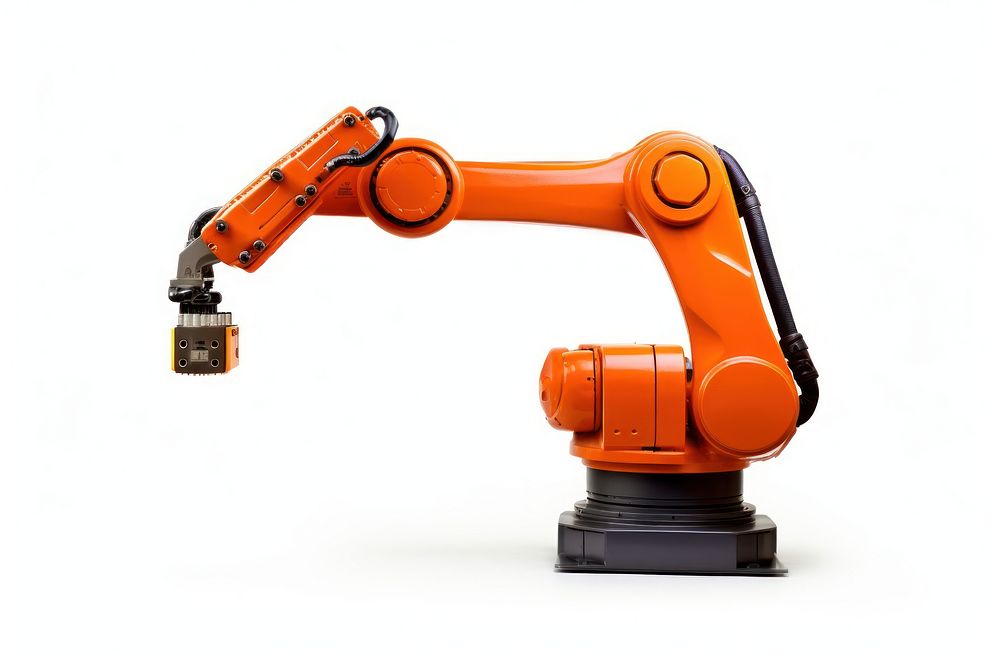 Industrial robotic arm white background technology machinery.