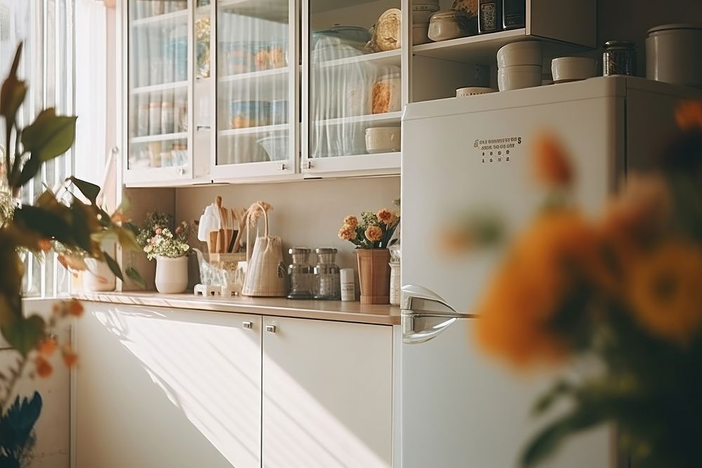 Kitchen refrigerator furniture appliance.