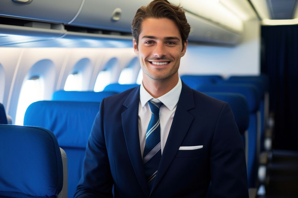 Male flight attendant airplane vehicle adult.