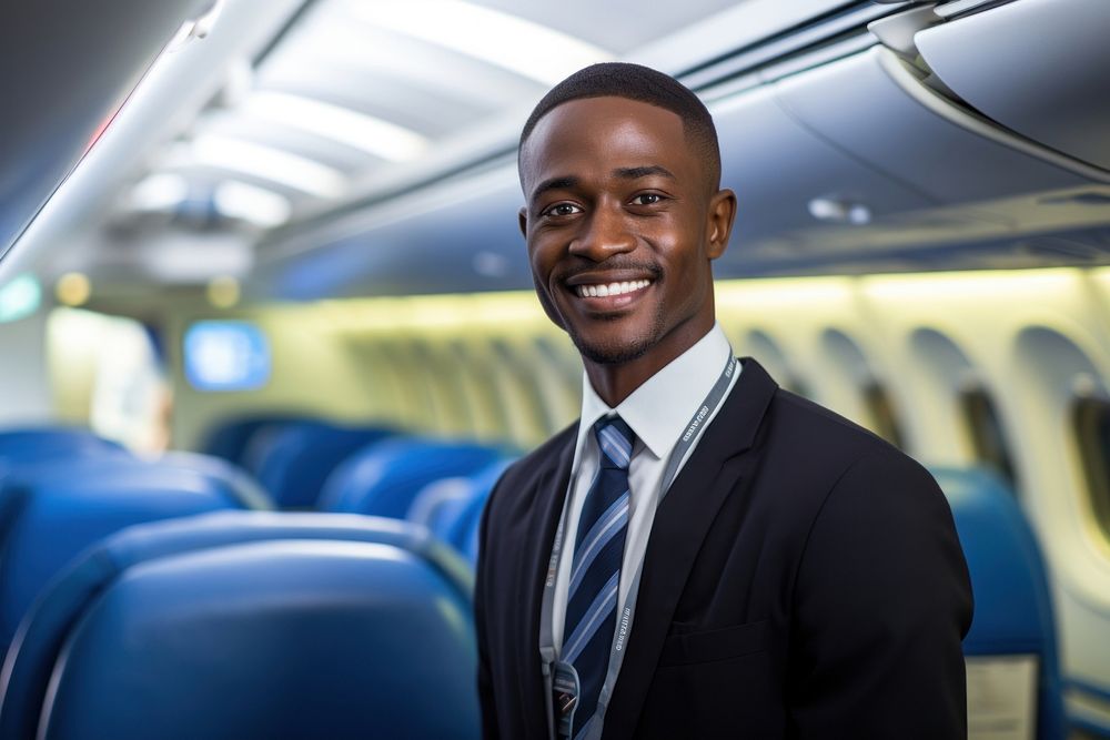 Male flight attendant airplane vehicle adult.