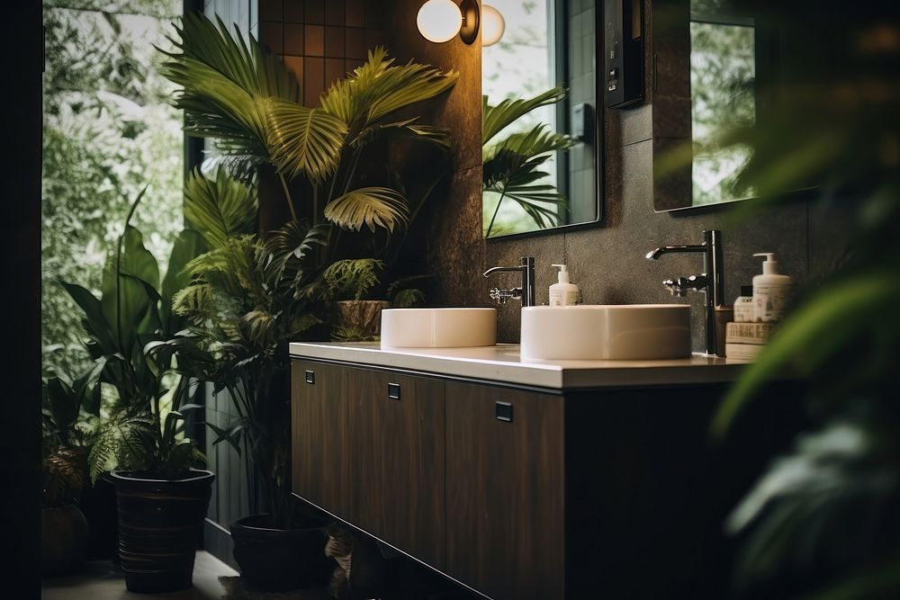 Restroom plant sink architecture. | Free Photo - rawpixel