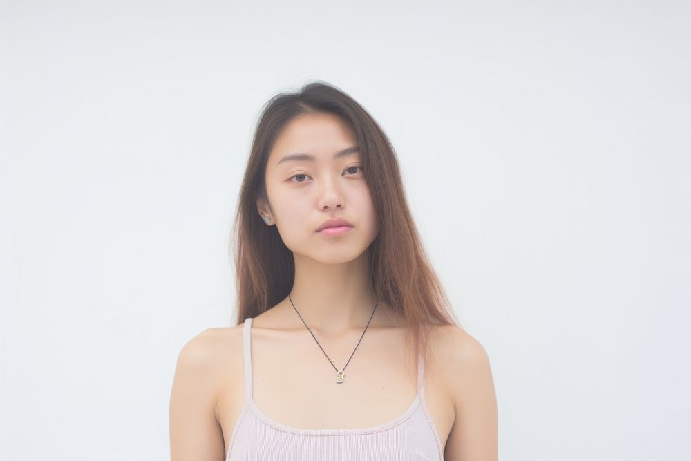 Asian girl piercing septum portrait necklace jewelry.
