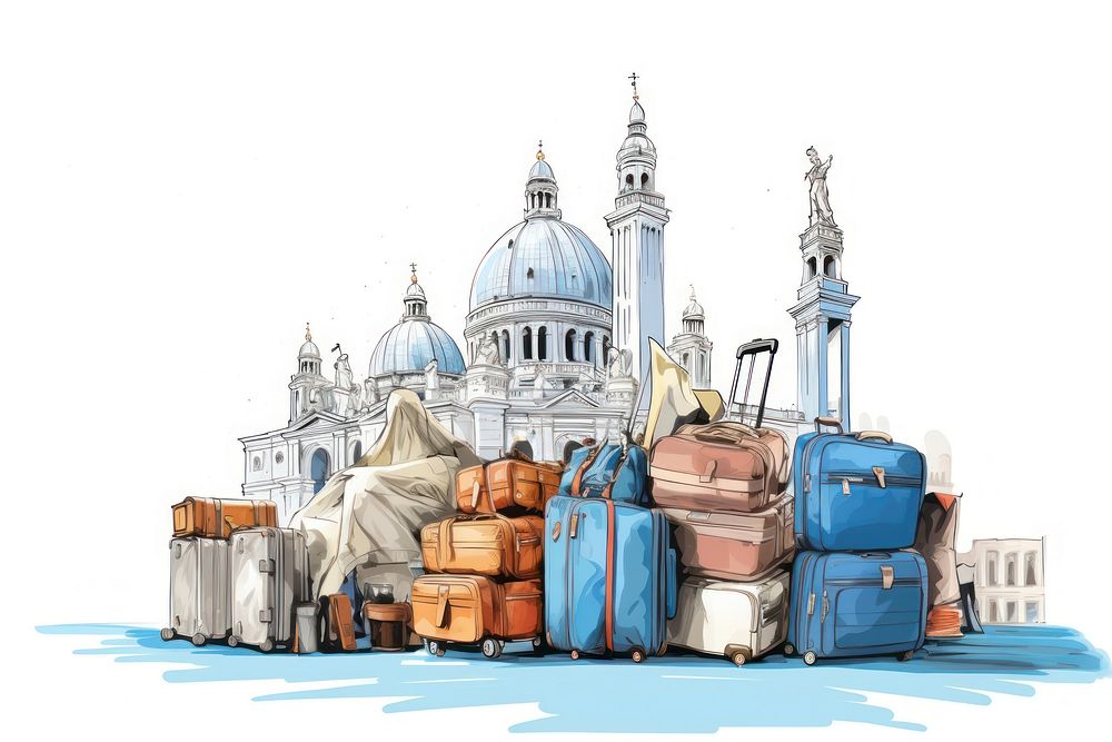Italy luggage travel white background.