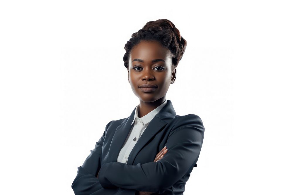African woman lawyer in suit portrait white background photography.