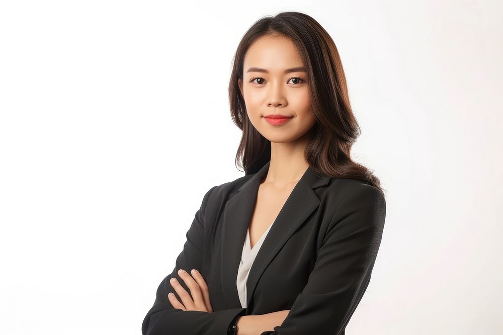 Asian woman lawyer portrait adult white background.