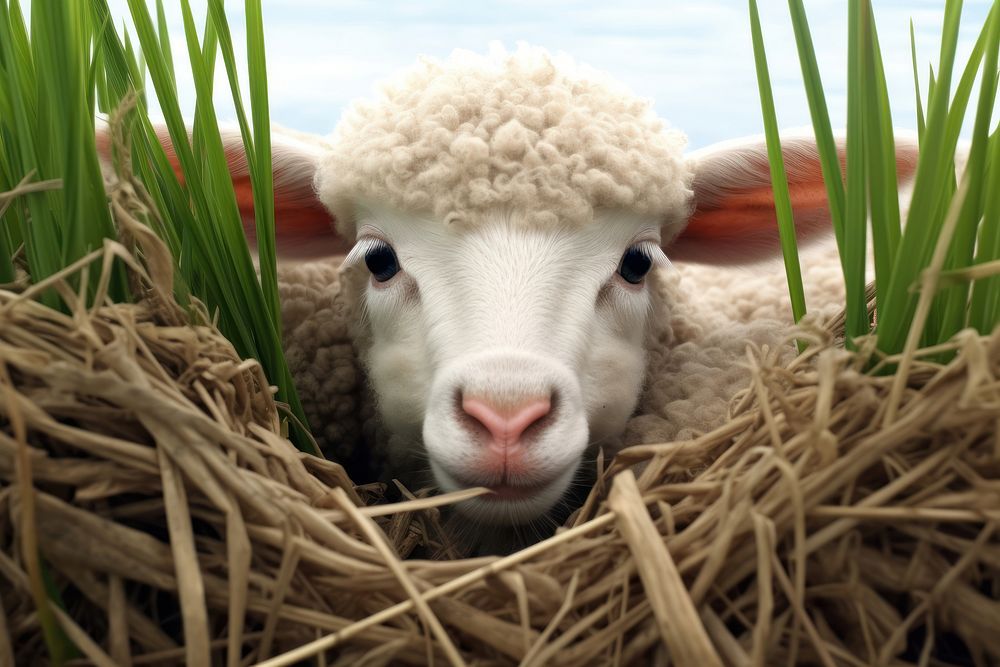 Baby sheep in grass field livestock animal mammal.