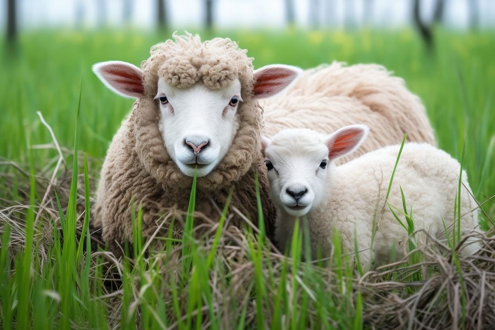 Baby sheep in grass field livestock animal mammal.