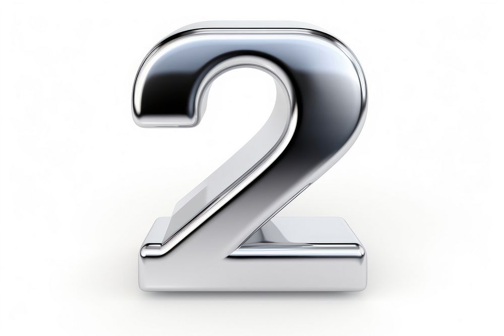 2 number letter Chrome material symbol white background metal.