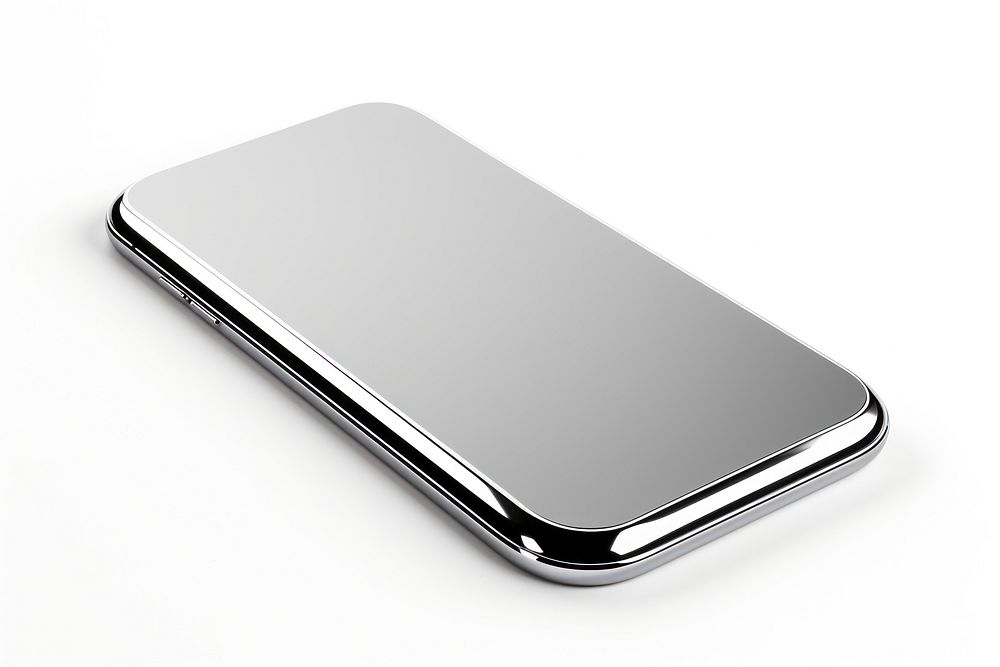 Cellphone Chrome material silver white background electronics.