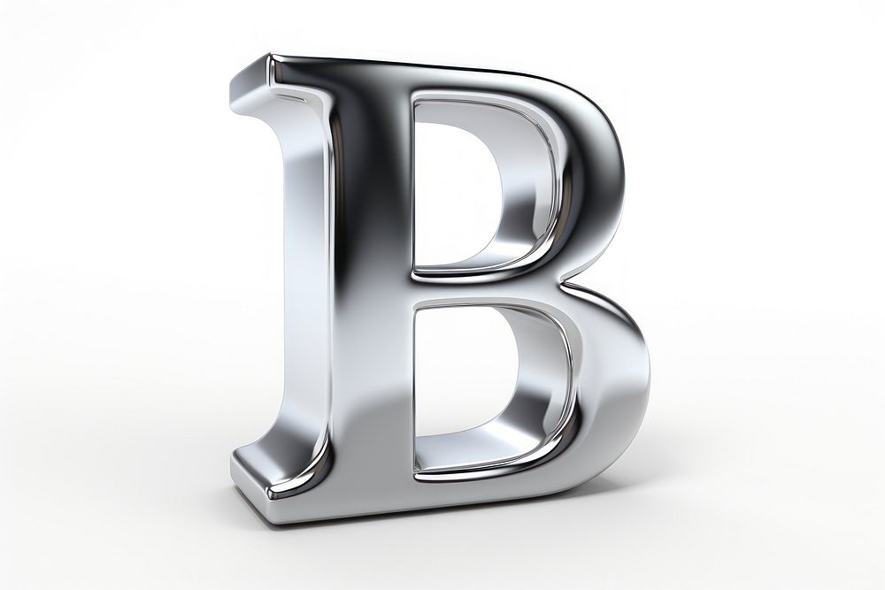 B letter shape Chrome material number text white background.